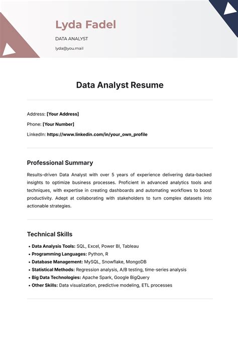 Data Analyst Resume Template Ms Word