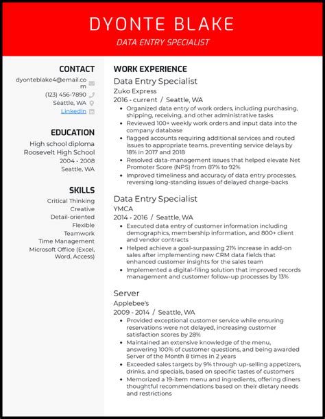 Data Entry Specialist Resume Example Template