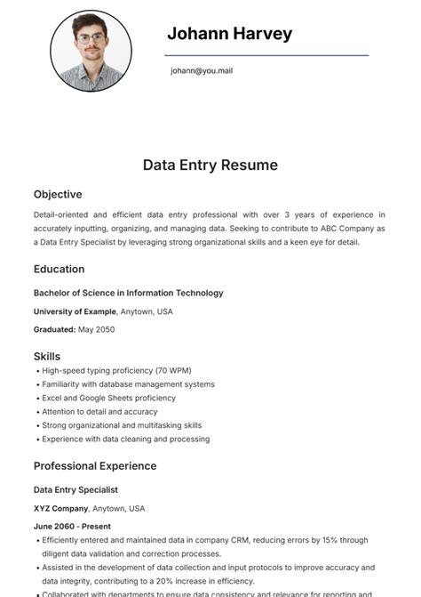 Data Entry Template Resume