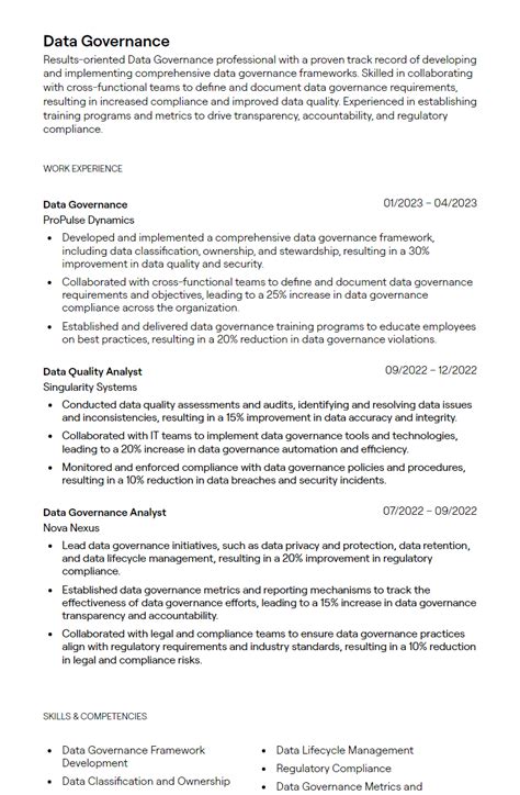Data Governance Resume