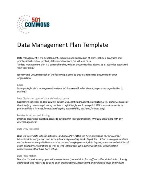 Data Management And Sharing Plan Template