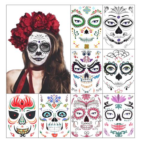 Buy Day of the Dead Black Skull Face Temporary Tattoo for