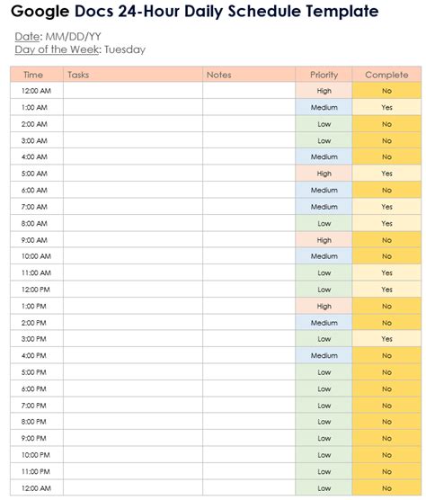 Day Schedule Template Google Docs