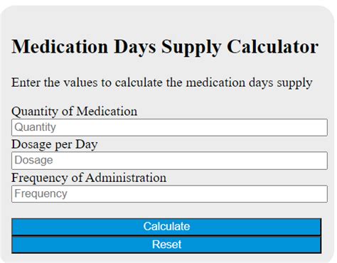 Day Supply Calculator Calendar