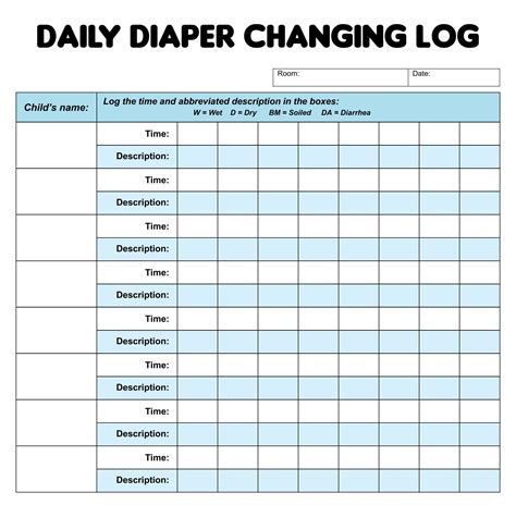 Daycare Printable Diaper Change Log