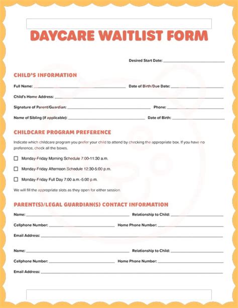 Daycare Waitlist Template