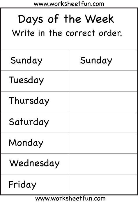 Days of the Week 1 Worksheet / FREE Printable Worksheets