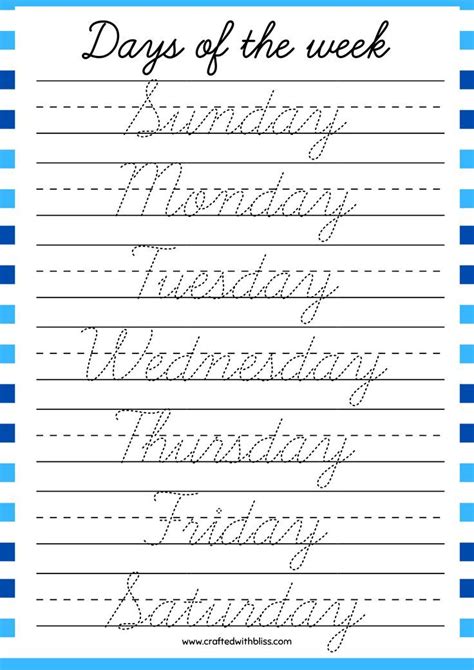 Days Of The Week In Cursive Printable