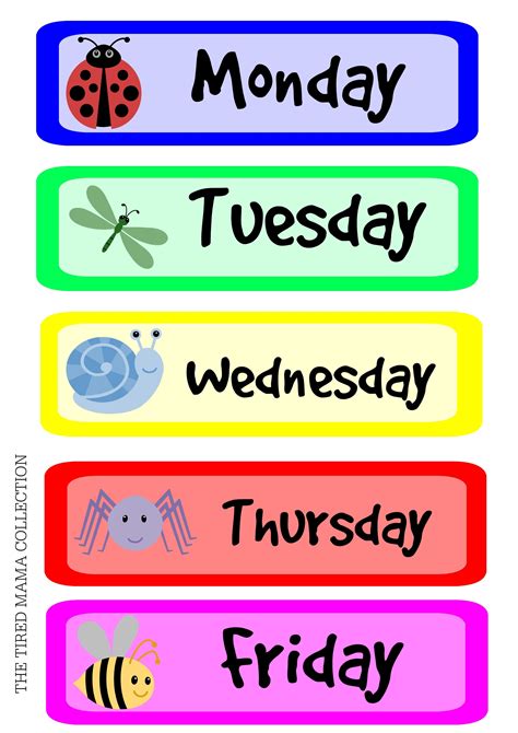 Days Of The Week Labels Printable Free