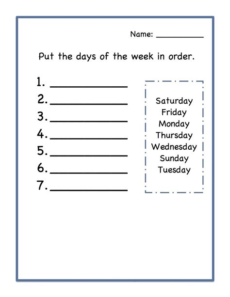 Days Of The Week Practice Worksheets