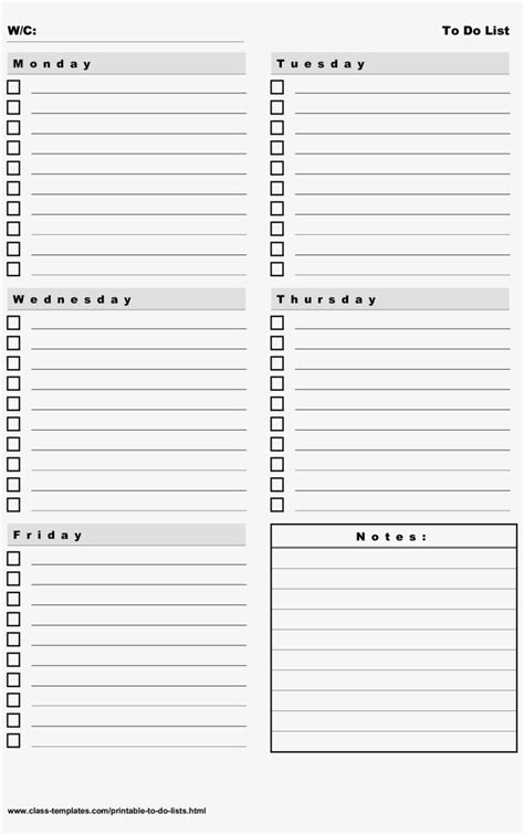 Days Of The Week To Do List Printable