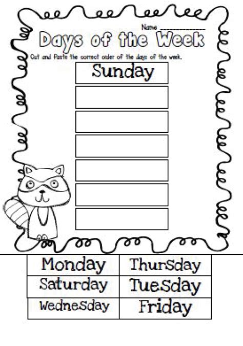 Days Of The Week Worksheet For Kindergarten