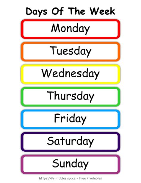 Days Of Week Printable