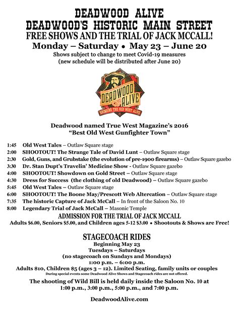 Deadwood Events Calendar