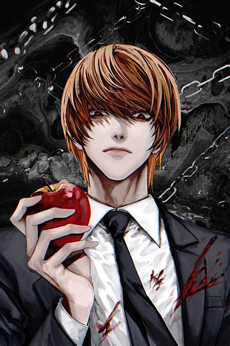 Light Yagami, the main character of Death Note anime, holding a notebook.