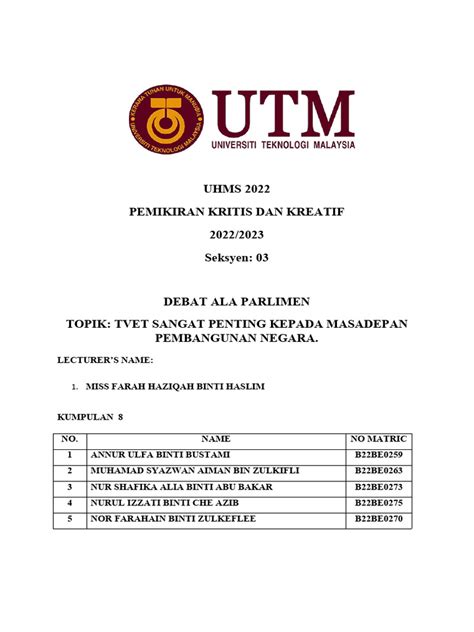 Debat Ala Parlimen Format