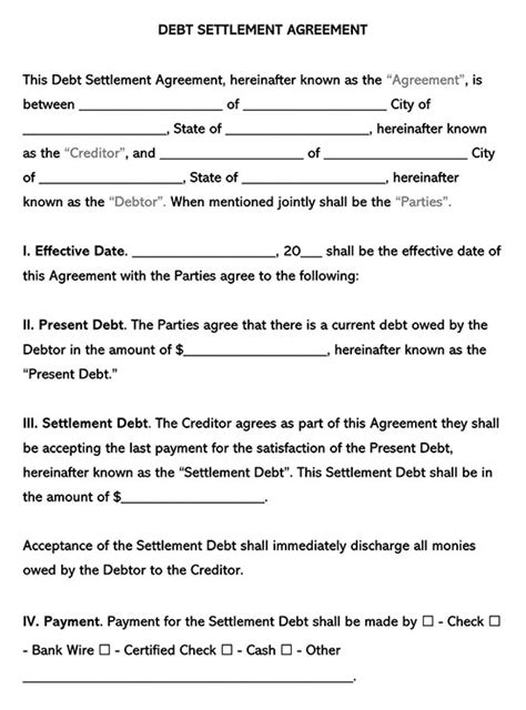 Free Debt Settlement Agreement Template PDF Word