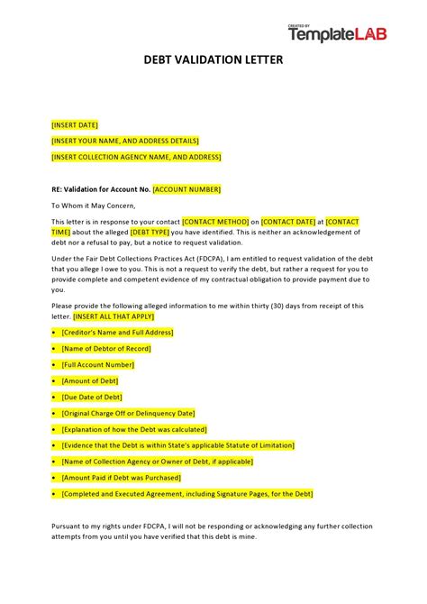 Free Debt Validation Letter Template PDF Word