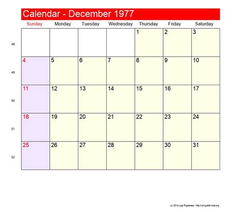 Dec 1977 Calendar