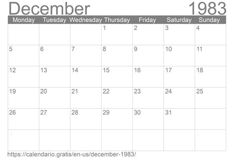 Dec 1983 Calendar