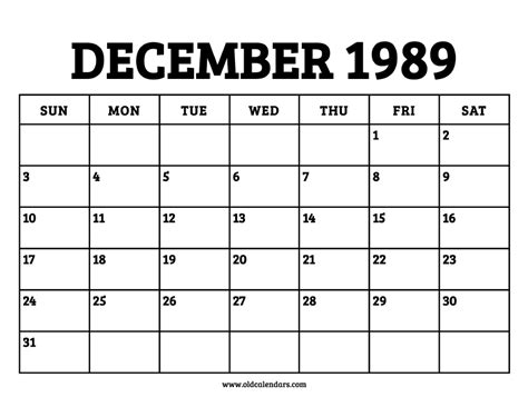 Dec 1989 Calendar