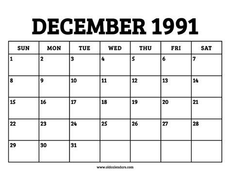 Dec 1991 Calendar