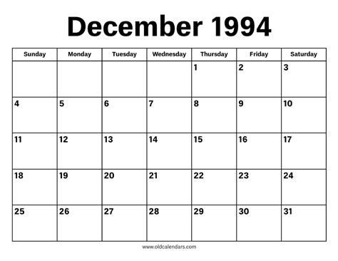 Dec 1994 Calendar