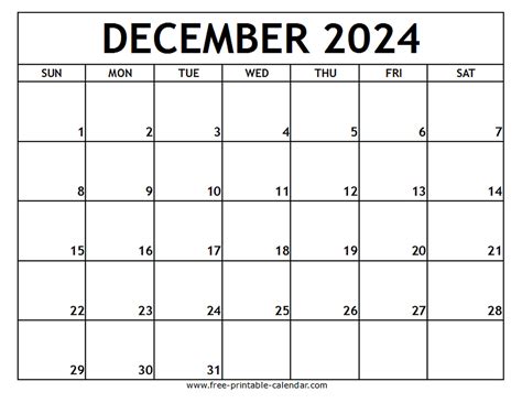 Dec 2024 Calendar Free