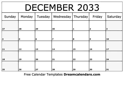 Dec 2033 Calendar