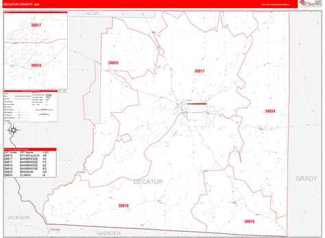 Decatur County, GA Zip Code Wall Map Red Line Style by MarketMAPS