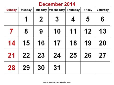 December 14 2014 Calendar