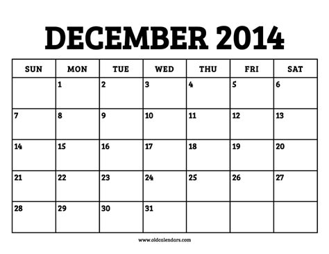 December 2014 Calendar Template