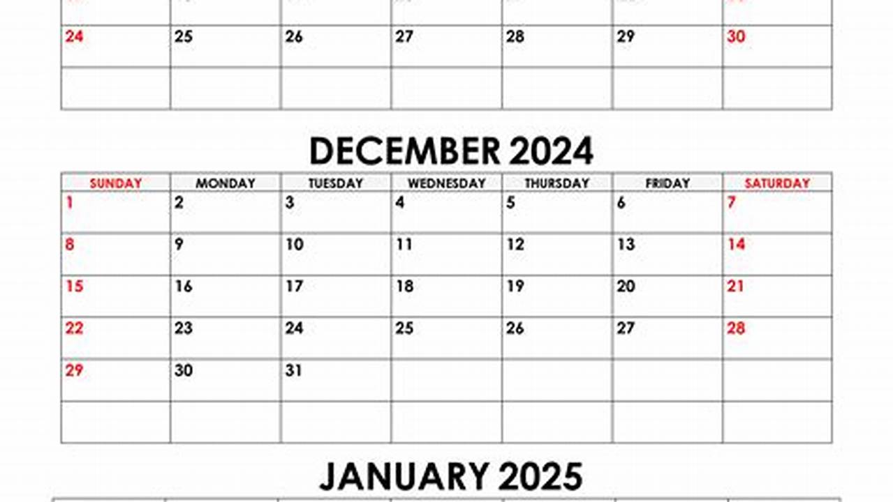 December 2021 And January Calendar 2025