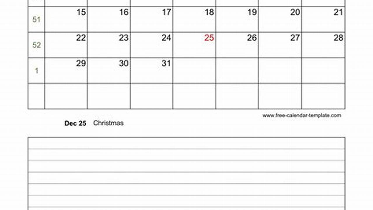 December 2024 Calendar With Notes Printable Calendar