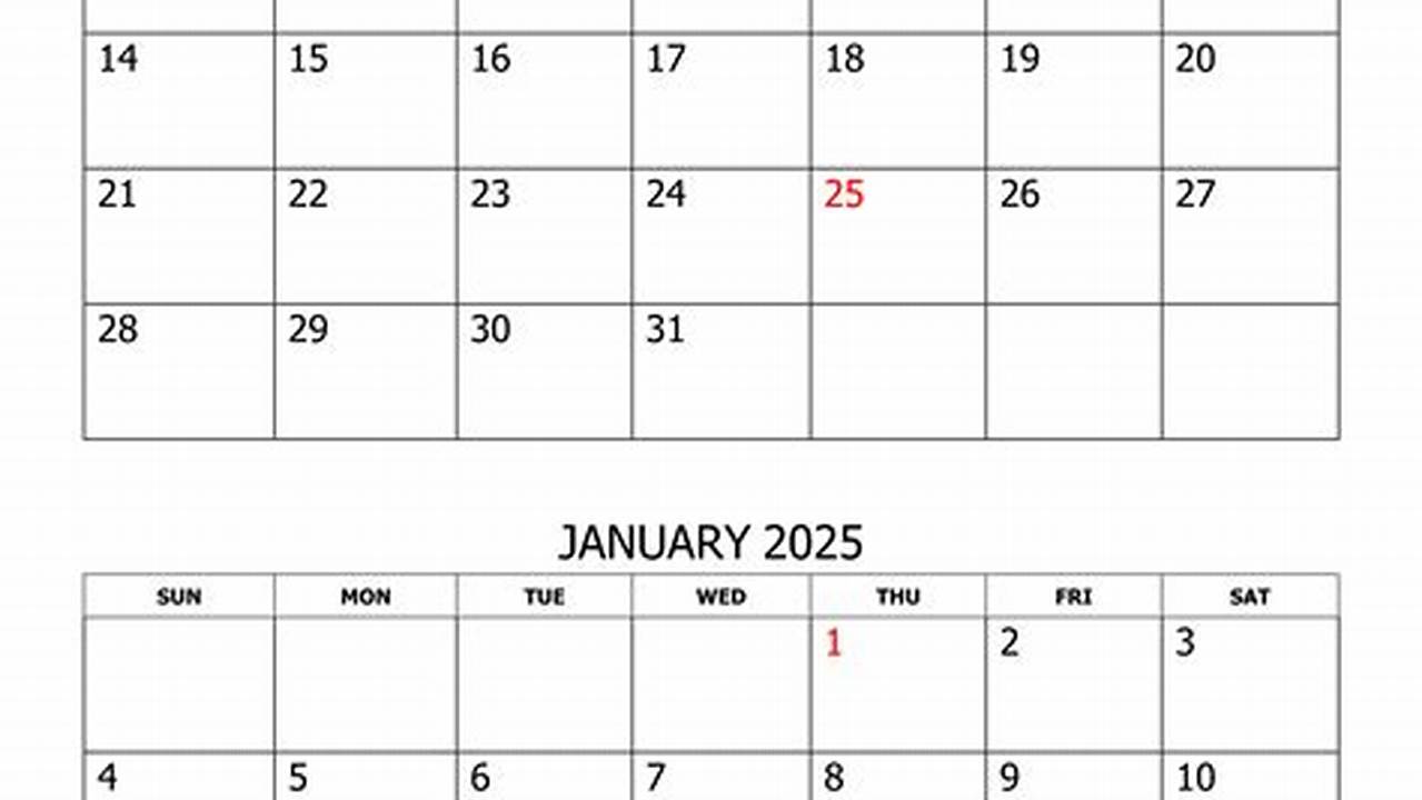 December 2025 And January 2025 Calendar Excel File