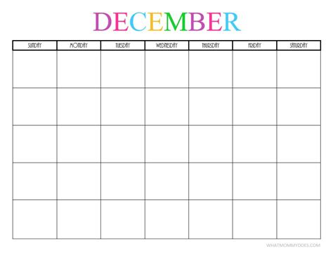 December Blank Printable Calendar