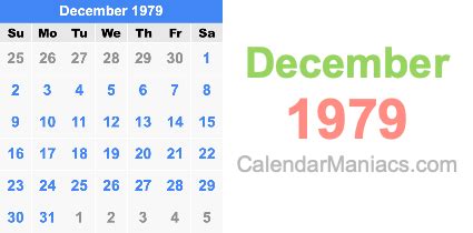 December Calendar 1979