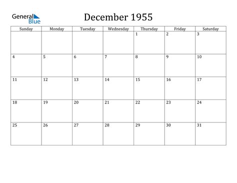 December 1955 Calendar