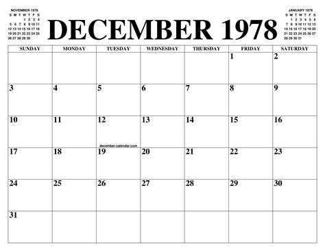 December 1978 Calendar