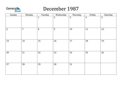 December 1987 Calendar