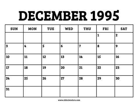 December 1995 Calendar