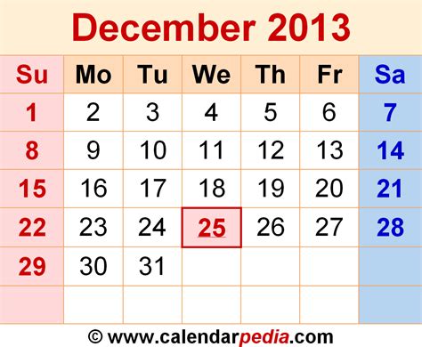 December 2013 Calendar