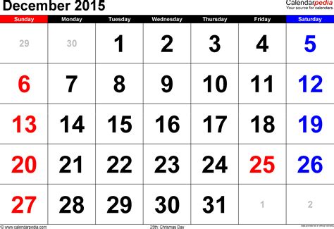 December 2015 Monthly Calendar