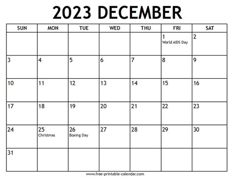 December 2023 calendar free printable calendar