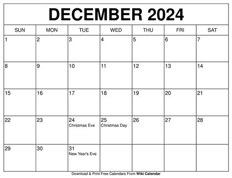 December 2024 Calendar Full Page Prinatable