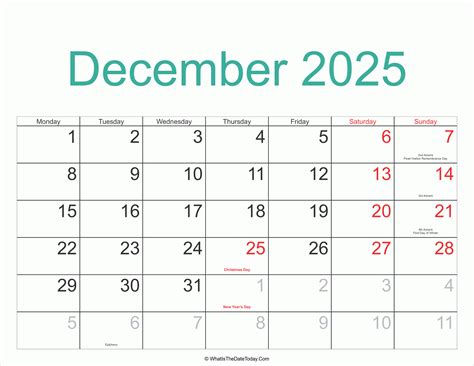 December 2025 Calendar With Holidays