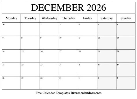December 2026 Calendar