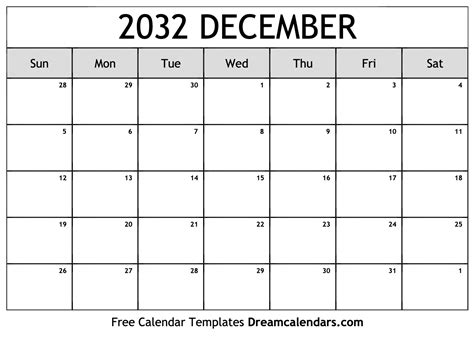 December 2032 Calendar