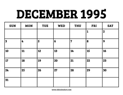 December Calendar 1995
