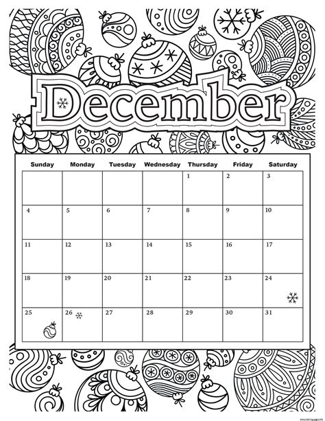 December Calendar Coloring Page